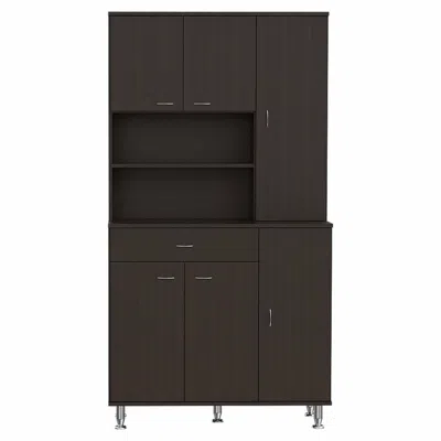 Homezia Modern Black Pantry Cabinet With Multiple Storage Shelves