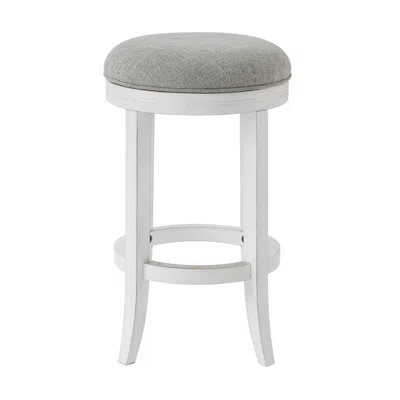 Homezia 25" Gray And Antiqued White Solid Wood Swivel Backless Counter Height Bar Chair