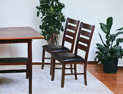 Homezia Set Of Two Espresso And Brown Upholstered Faux Leather Ladder Back Dining Side Chairs