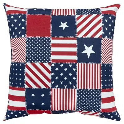 Homezia Set Of Two Red White And Blue Stars And Stripes Indoor Outdoor Throw Pillow