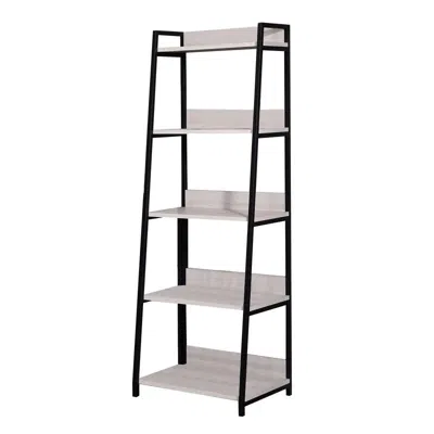 Homezia 67" Natural And Black Metal Five Tier Ladder Bookcase