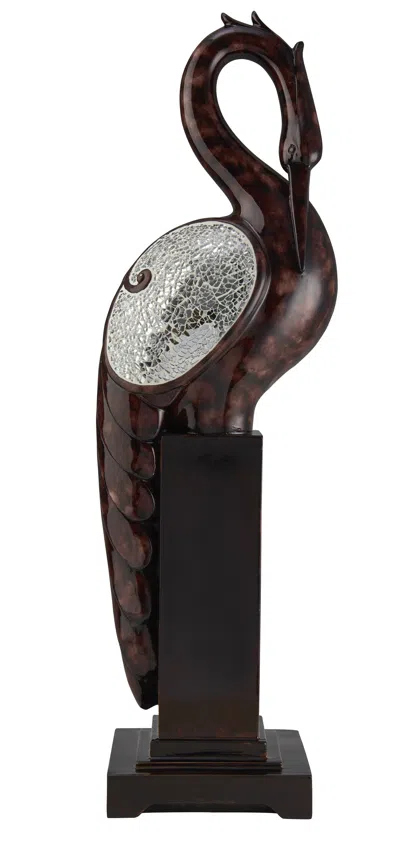Homezia 27" Marbleized Cherry Brown Polyresin Crane Figurine Sculpture