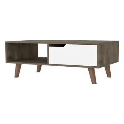 Homezia 40" Natural And Dark Brown And White Wood Rectangular Coffee Table With Shelf
