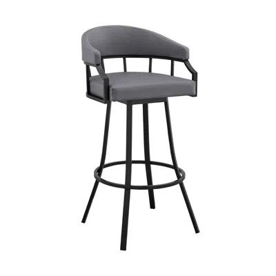 Homezia 30" Slate Gray And Black Faux Leather And Iron Swivel Low Back Bar Height Bar Chair