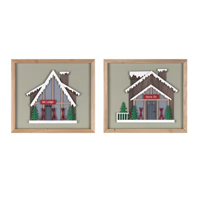 Houzbling Ski Lodge Frame (set Of 4) 12"l X 10.75"h Wood/mdf