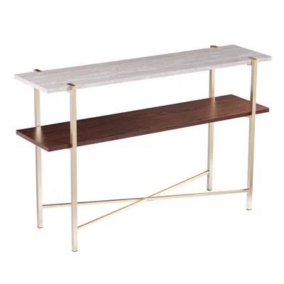 Homezia 47" Beige And Gold Faux Marble Frame Console Table With Storage