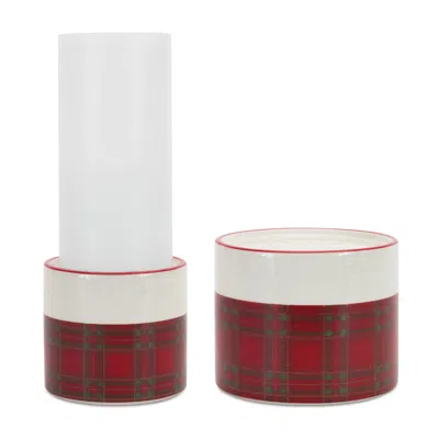 Houzbling Plaid Candle Holder (set Of 2) 3.75"d X 3.5"h, 5"d X 4"h Ceramic
