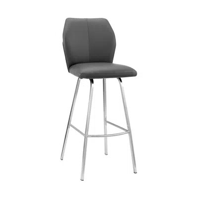 HOMEZIA 26" GRAY AND SILVER FAUX LEATHER AND IRON COUNTER HEIGHT BAR CHAIR 