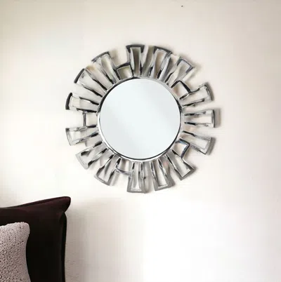 Homezia 30" Silver Abstract Metal Framed Accent Mirror