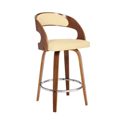 Homezia 26" Cream And Brown Faux Leather And Iron Swivel Low Back Counter Height Bar Chair