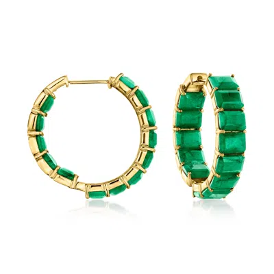 Ross-simons Emerald Inside-outside Hoop Earrings In 18kt Gold Over Sterling In Green