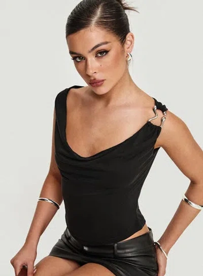 Princess Polly Slinky Gold Clasp Cowl Neck Top In Black
