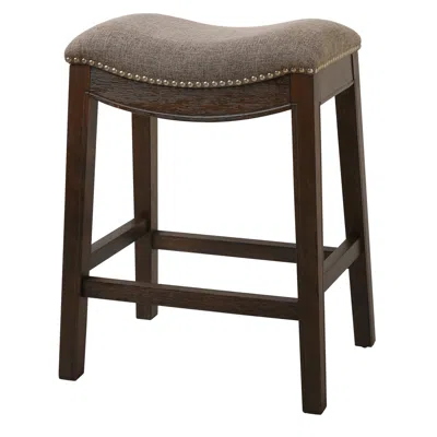 Homezia 26" Taupe And Wood Brown Fabric And Solid Wood Backless Counter Height Bar Chair