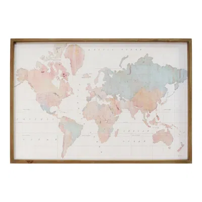 Homezia Watercolor World Map Wood Framed Wall Art