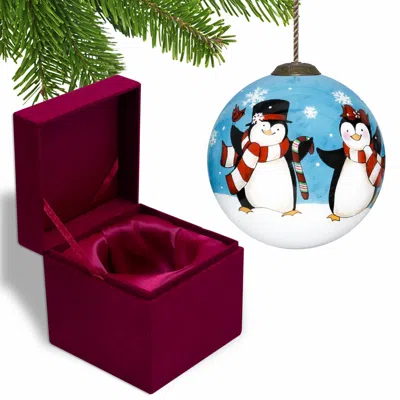 Homezia Anywhere With You Is Always Better Penguin Hand Painted Mouth Blown Glass Ornament