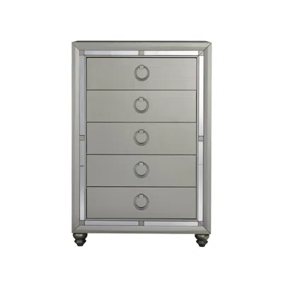 Homezia 33" Silver Solid Wood Mirrored Five Drawer