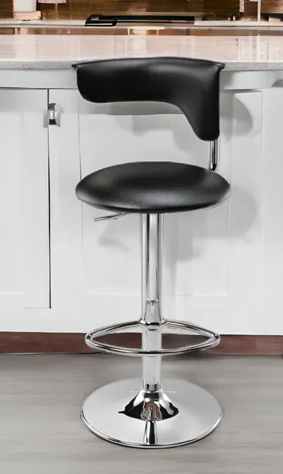 Homezia Black And Silver Faux Leather And Metal Low Back Adjustable Height Bar Chair