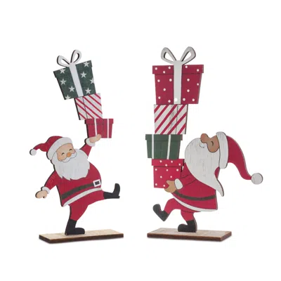 Houzbling Santa W/presents (set Of 2) 12"h Wood