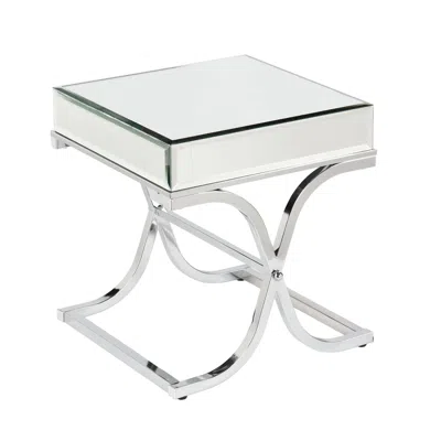 Homezia 22" Silver And Clear Mirrored Glass Square End Table
