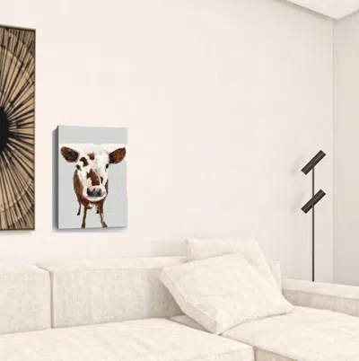 Homezia 24" X 16" Brown And White Baby Cow Face Canvas Wall Art
