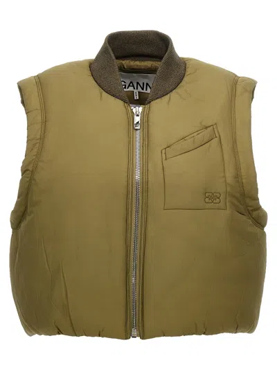 Shop Ganni Padded Cropped Vest Gilet In Green