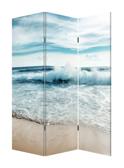 Homezia 48 X 1 X 72 Multicolor Canvas Surf's Up - 3 Panel Screen