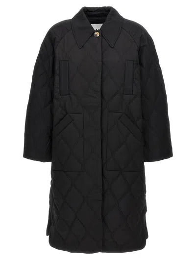 Shop Ganni Quilt Raglan Casual Jackets, Parka In Black