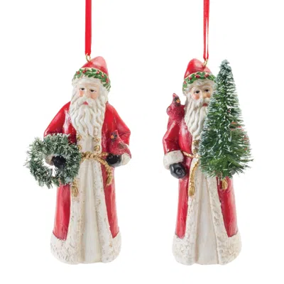 Houzbling Santa W/cardinal Ornament (set Of 6) 4.5"h Resin