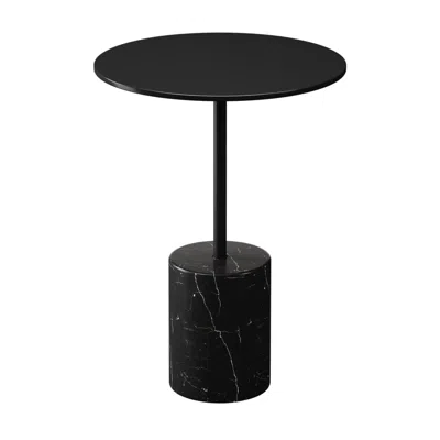 Homezia 20" Black Steel And Marble Round Pedestal End Table