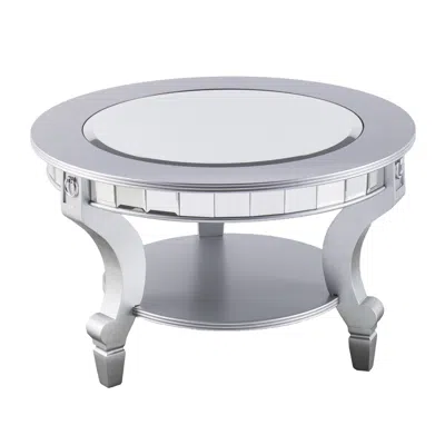 Homezia 29" Silver Mirrored And Metal Round Mirrored Coffee Table