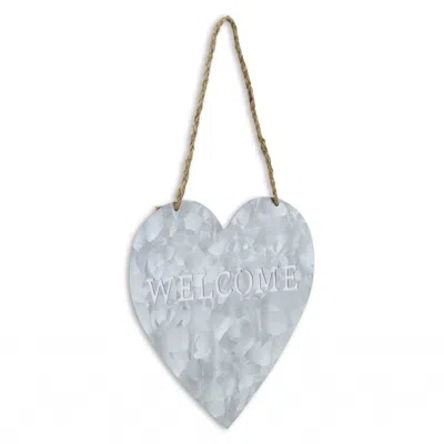 Homezia Welcome Gray Galvanized Metal Wall Art