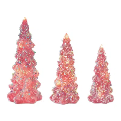 Houzbling Tree (set Of 3) 8.5"h, 9.75"h, 11.75"h Glass 3 Lr44 Batteries, Not Included