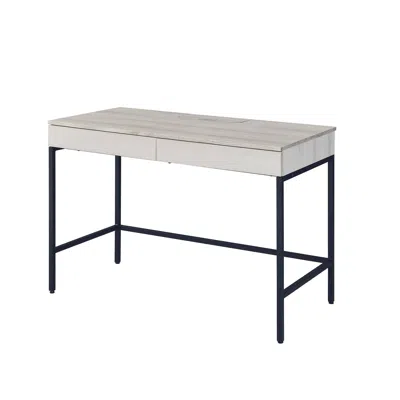 Homezia 42" Natural And Black Writing Desk With Two Drawers