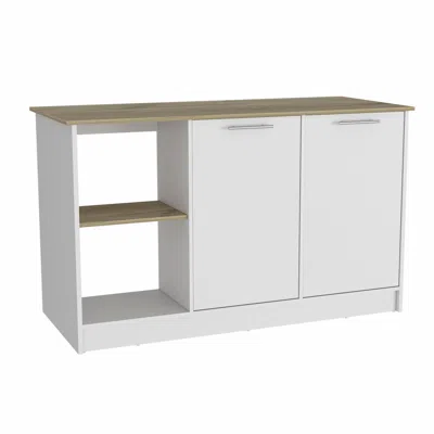 HOMEZIA SLEEK AND MODERN WHITE AND LIGHT OAK KITCHEN ISLAND 