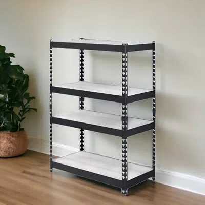 Homezia 48" Brown And Black Metal Adjustable Four Tier Bookcase