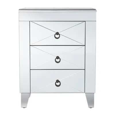 Homezia 26" Silver End Table With Three Drawers