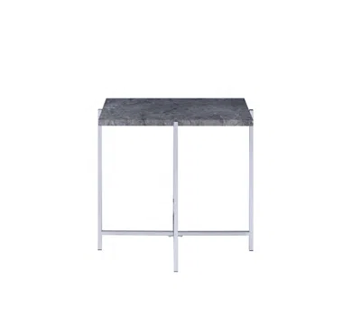 HOMEZIA 24" CHROME AND FAUX MARBLE MANUFACTURED WOOD AND METAL RECTANGULAR END TABLE 