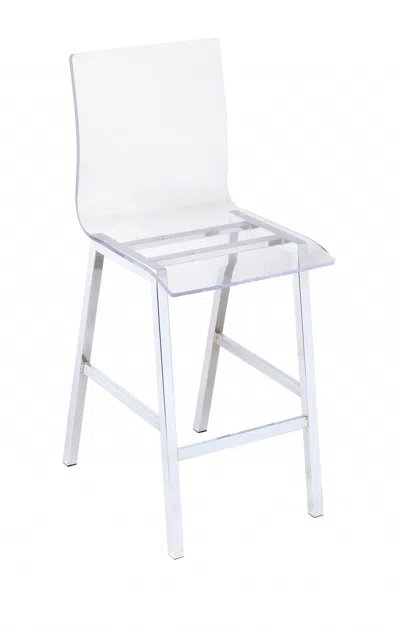 Homezia 39" Clear And Silver Acrylic And Metal Counter Height Bar Chair