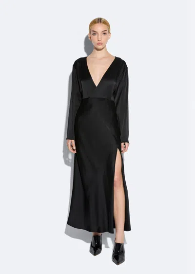 Lapointe Satin V Neck Dress In Black
