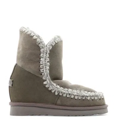 Mou Eskimo 18 Low Heels Ankle Boots In Grey Suede In Gray