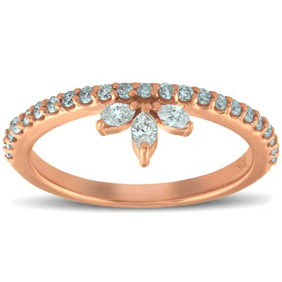 Pompeii3 3/8ct 14k Rose Gold Womens Marquise Diamond Wedding Ring Stackable Band In Multi