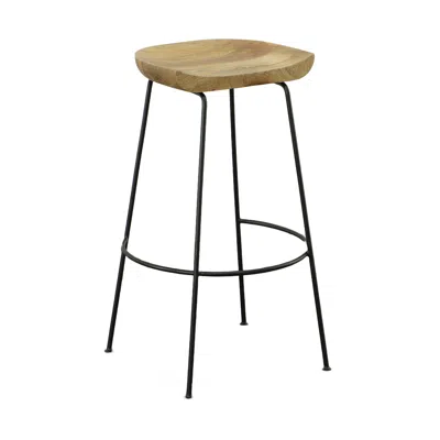 Homezia Set Of Two 31" Natural And Black Steel Backless Bar Height Bar Chairs