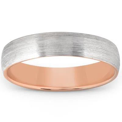 POMPEII3 BRUSHED ROSE GOLD TWO TONE MENS 5MM DOME WEDDING BAND PLAIN POLISHED RING 10K 