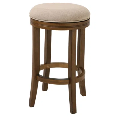 Homezia 25" Cream And Brown Solid Wood Swivel Backless Counter Height Bar Chair