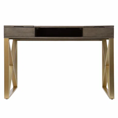 Homezia Modern Gray And Gold Writing Desk With Storage