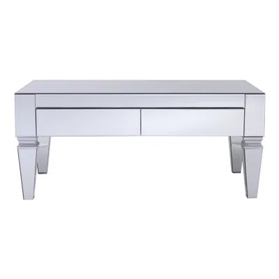 Homezia 41" Silver Glam Mirrored Glass Rectangular Mirrored Coffee Table
