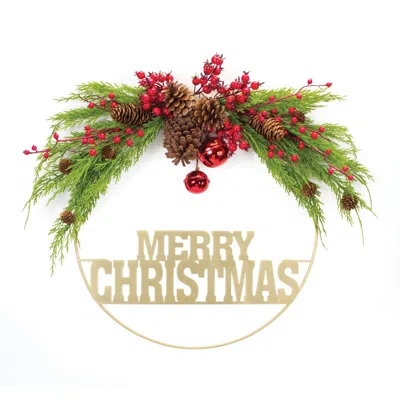 Houzbling Merry Christmas Sign And Pine Wall Décor 28.5"l X 21"h Plastic/metal