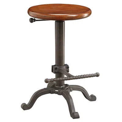 Homezia 30" Chestnut And Gray Steel Swivel Backless Adjustable Height Bar Chair