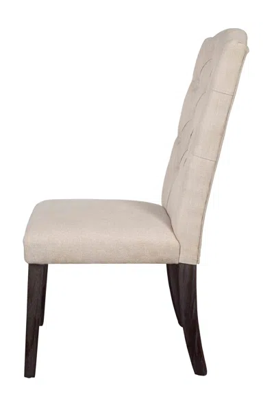 Homezia Set Of Two Tufted Beige And Espresso Upholstered Linen Dining Side Chairs