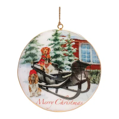Houzbling Dog And Sleigh Disc Ornament (set Of 6) 6"h Iron
